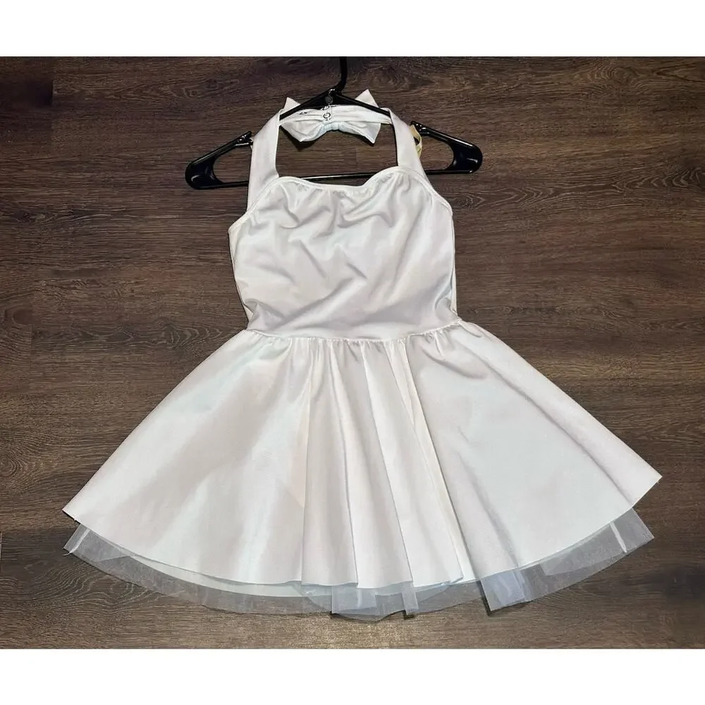 Weissman White Sweetheart Halter Basic Dress Bow (Style #12068) LC Large Child